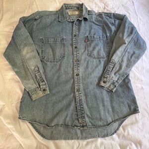 Vintage Men’s Levis Denim Shirt Blue Western Red Tab Rivet Buttons Size Large